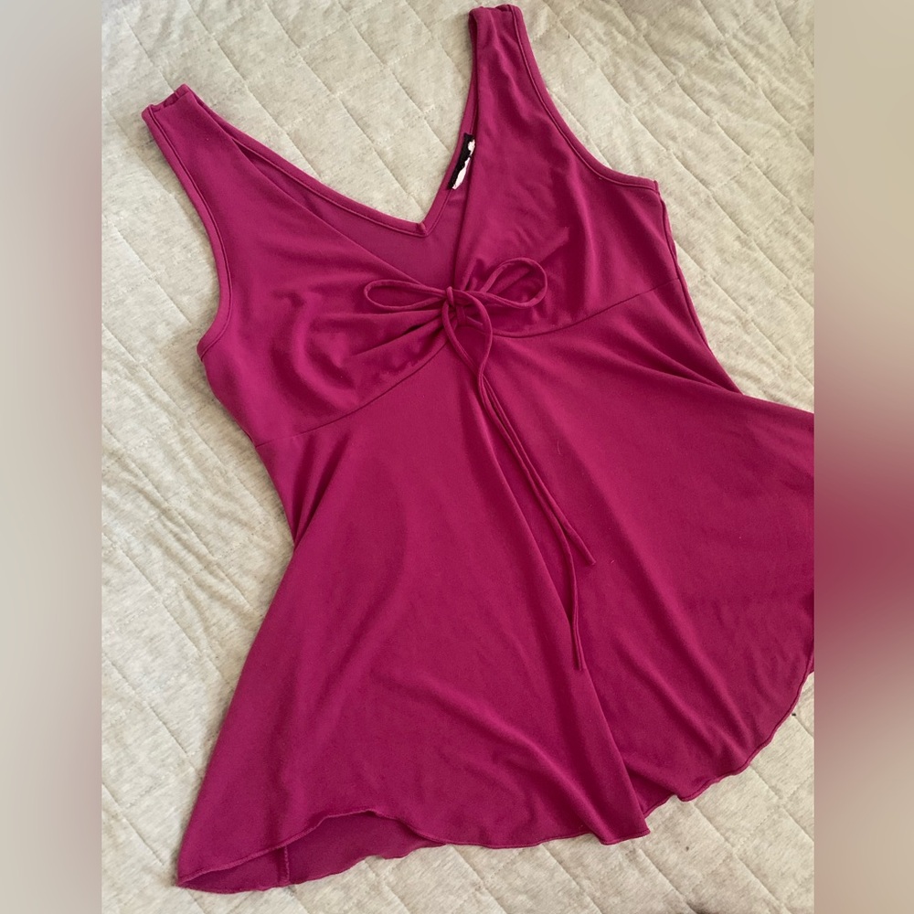 Vintage 90s Flowy Frilly Magenta Purple Blouse Sleeveless Top